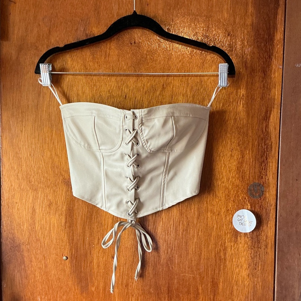 Zara lace up faux leather crop top NWT